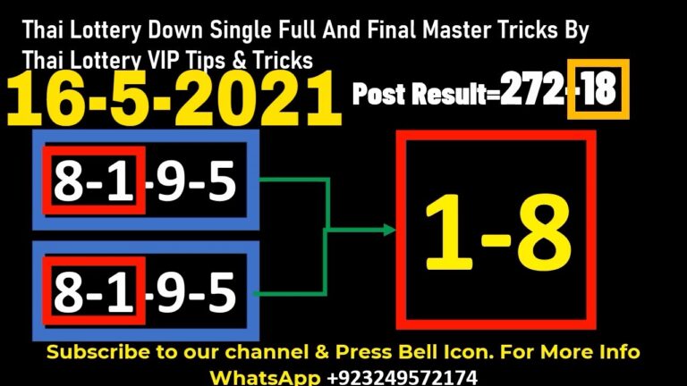16-5-2021 Thai Lottery Down Single Full And Final Master Tricks By Thai Lottery VIP Tips & Tricks