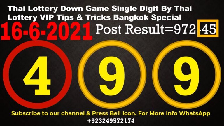 16-6-2021 Thai Lottery Down Game Single Digit By Thai Lottery VIP Tips & Tricks Bangkok Special