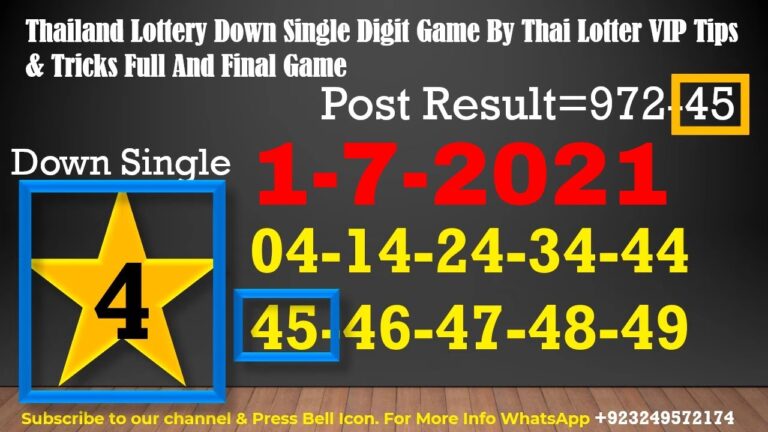 1-7-2021 Thailand Lottery Down Single Digit Game By Thai Lotter VIP Tips & Tricks Full And Final