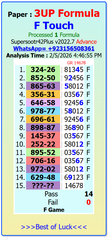 Thailand Lottery 3UP Close F Single Digit Touch Paper | Thai Lottery VIP Magazine Tips 16-2-2026