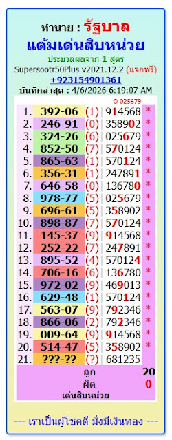 16-4-2026 Thai Lottery | 6Digit Formula & 20 Game Review