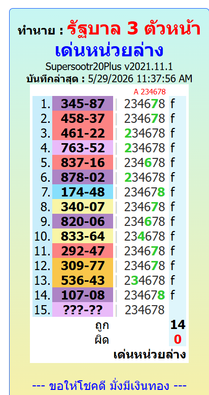 Thailand Lottery Down Formula Touch Numbers Game 16.05.2026